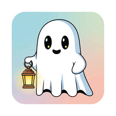 Fototapeta premium Cartoon Ghost Character Holding Lantern.