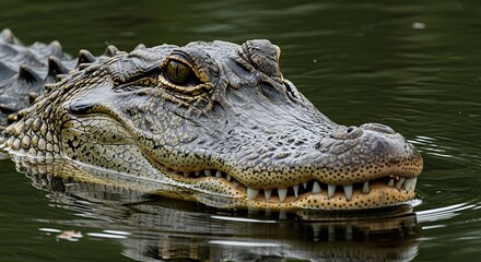 Obraz premium Alligators Gaze - A Close-Up of Natures Predator in the Water.