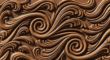 Intricate Wood Carving - A Detailed Texture of Swirling Patterns.