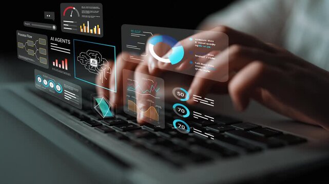 Futuristic Analysis of Artificial Intelligence Data on Laptop with Graphs and Charts Displaying Performance Metrics and Insights Gluon.