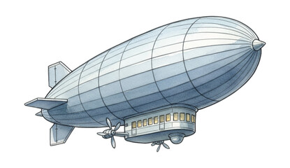 Fototapeta premium Detailed vintage blimp airship with gondola and propellers isolated on a white background illustration