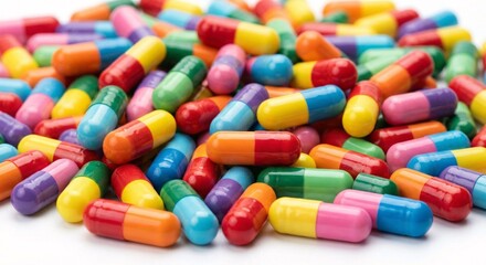 Colorful Medicine Capsules Pile Healthcare Concept