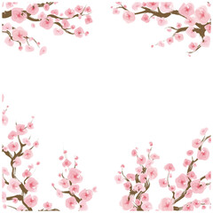 和風 桜の花 フレーム 四隅装飾 筆タッチ