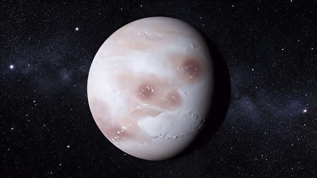 A detailed planet surface floating in deep space with galaxy stars.