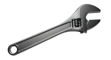 A sturdy silver adjustable wrench tool on a dark background.
