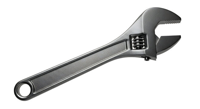 A sturdy silver adjustable wrench tool on a dark background.