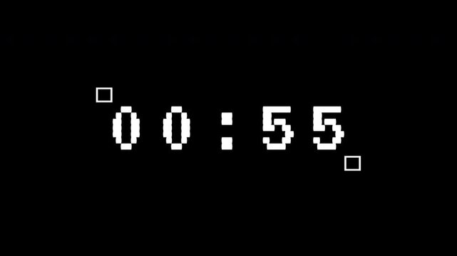 1 minutes countdown black white pixel timer interface with alpha channel 4K video
