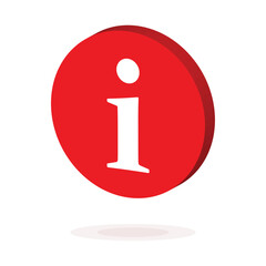 3D Isometric Red Information Icon Vector Illustration. Round Info Symbol with Shadow Isolated on White Background. Help, FAQ and Support Service Button for Modern Web Interface and App UI Design.