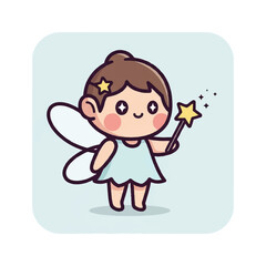 Cute Cartoon Fairy with Magic Wand.