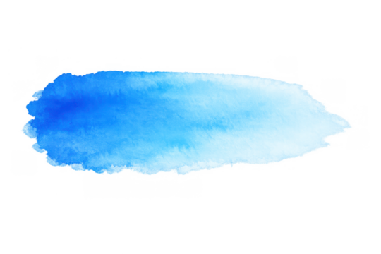 Blue watercolor brush stroke creating an abstract horizontal paint splash texture with a gradient fading effect, transparent background - Powered by Adobe