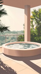 A small pool with a palm tree in the background