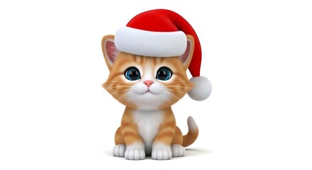 Adorable Ginger Kitten Wearing Santa Hat, Festive Christmas Spirit, Cute Feline Character.
