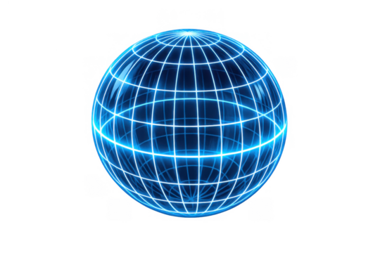 Global network sphere showing interconnected data, modern communication, and world technology on a transparent background - Powered by Adobe