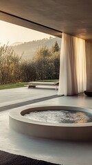 A large bathtub with a curtain in front of it