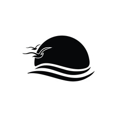 Fototapeta premium Black Sunset Ocean Logo with Birds and Waves