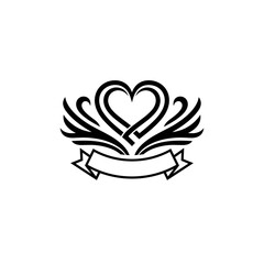Obraz premium Black Heart Logo Design with Ribbon.