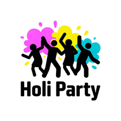 Holi party celebration featuring dancing silhouettes with vibrant color splashes Vector, illustration