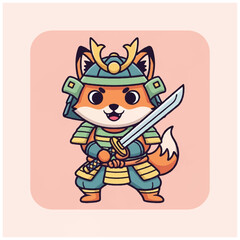 Obraz premium Cartoon Fox Character in Samurai Armor.