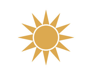 A bright yellow sun icon with rays on a white background