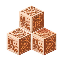 Three cubes of chocolate isolated on white background, Vector, illustration