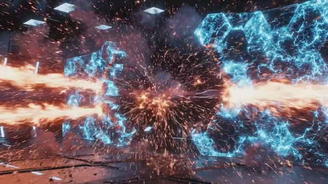 Futuristic energy explosion in a high-tech environment