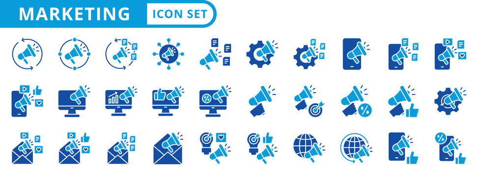marketing icon pack flat style illustration collection for business and sales promotion