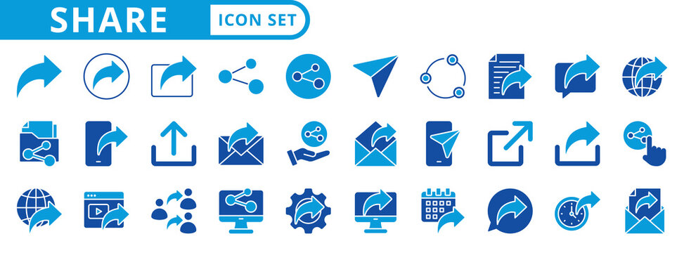 share icon pack flat style illustration collection for social media management