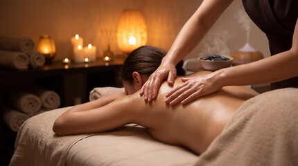 Serene Massage: The scene encapsulates a tranquil massage experience with soft lighting and a focus on relaxation and well-being.