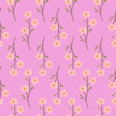 Sakura flowers create seamless pattern on soft pink background, sakura branches repeat evenly for wallpaper, textile, surface design projects