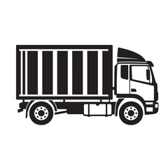 cargo truck side view silhouette vector