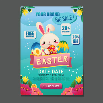 easter promo week poster template with rabbit