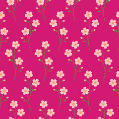 Sakura flowers create seamless pattern on magenta background, sakura branches repeat evenly for wallpaper, textile, surface design projects