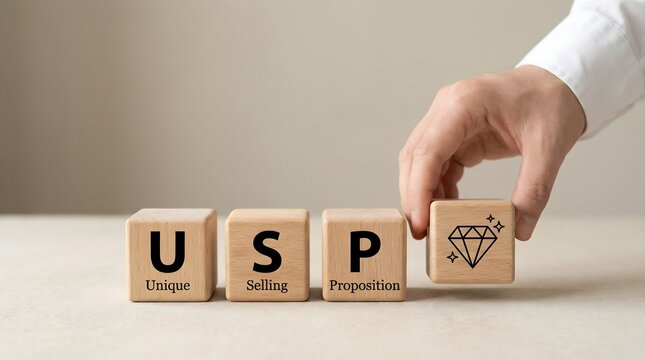 USP unique selling proposition concept with wooden blocks