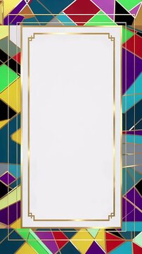 Colorful mosaic frame border with geometric glass patterns.