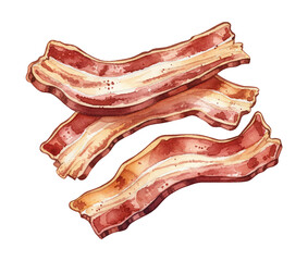 Delicious Crispy Bacon Strips Hand Painted in Watercolor Style Perfect for Breakfast and Meals