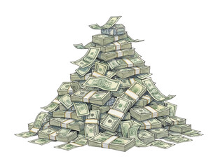 Large pile of American hundred dollar bills stacked high representing financial abundance and wealth prosperity