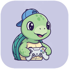 Cartoon Turtle Holding Game Controller. © Badak