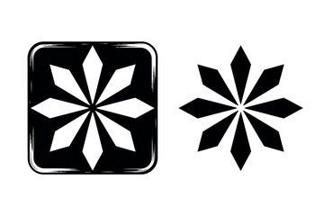 A black and white illustration of two stylized flower designs on a plain background