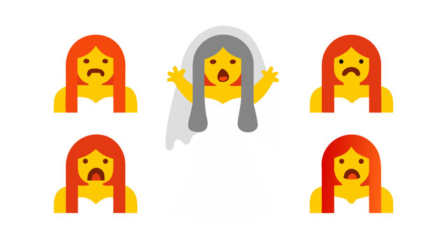 Sad and Scared Bride Ghost Emoji Collection with Red Hair and Wedding Veil