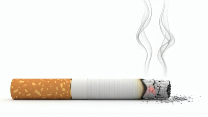 A lit cigarette emitting smoke, depicting the act of smoking and its health risks, symbolizing addiction and the crucial need for public health campaigns promoting cessation