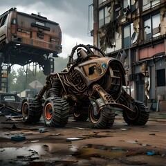 Post-Apocalyptic Mechanical Robot Landscape.