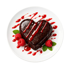 Delicious Heart Shaped Valentines Day Cake with Raspberry Sauce Isolated on a Transparent Background