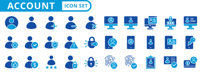 account icon pack flat style illustration collection for user profile and autentication