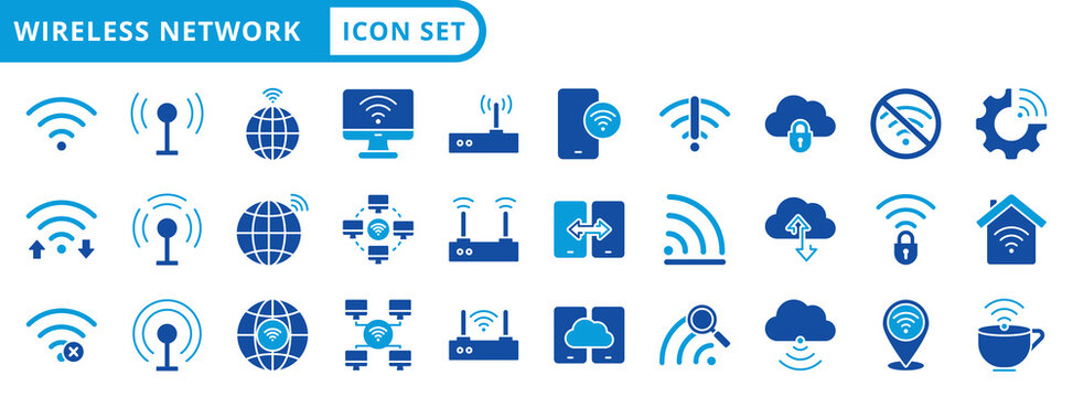 wireless network icon pack flat style illustration collection for internet and network technology