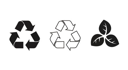 Obraz premium Set of three black and white recycling and eco friendly icons.