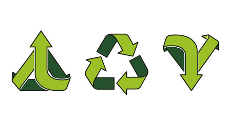Obraz premium Set of three green recycling and environmental sustainability symbols.