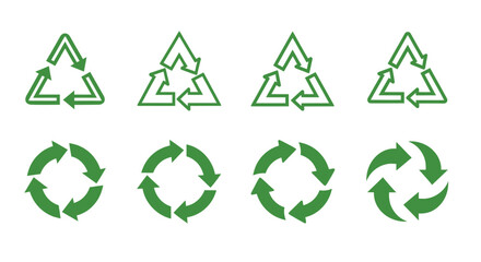 Obraz premium Set of green recycling symbols representing environmental sustainability and circular economy.