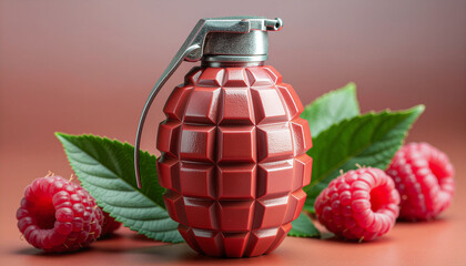 Red Hand Grenade Isolated on Dark Background.