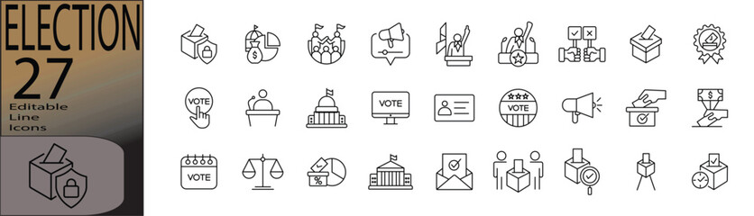 Election ine editable icon set. Editable stroke. Vector illustration.