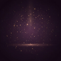 Obraz premium Golden Particle Glitter and Soft Light on a Dark Purple Background